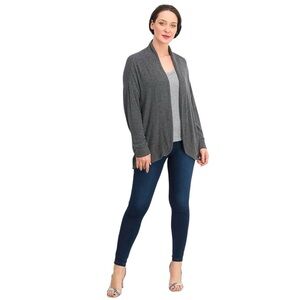 Pillow Talk Soft Charcoal Gray Split Neck Open Front Cardigan Sweater